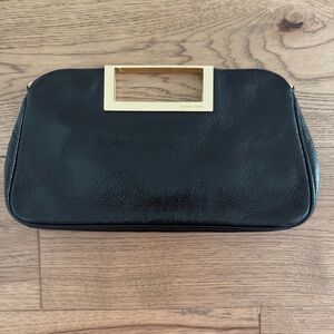 Michael Kors Black Leather Clutch with Gold Accent